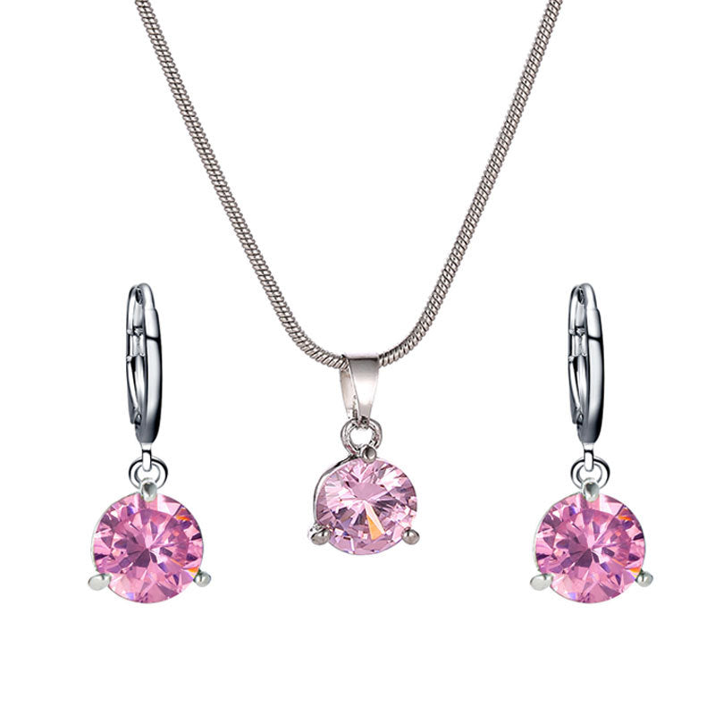 Wholesale Round Multicolor Zircon Necklace and Earring Jewelry Set